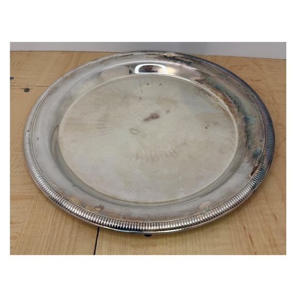 Other - Vintage Silver Plated Round Serving Tray Beaded Rim Platter 12 Inch